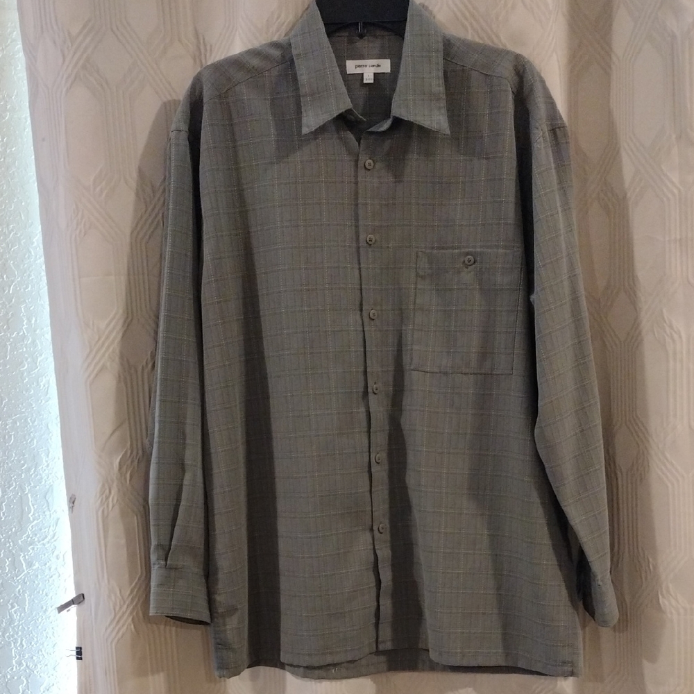 Pierre Cardin Men's Gray Plaid Button-Down Shirt Large
